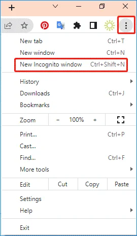 click New Incognito window