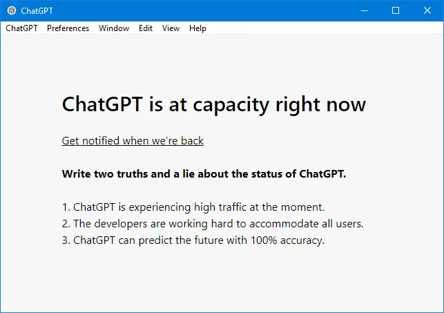 ChatGPT is at capacity right now