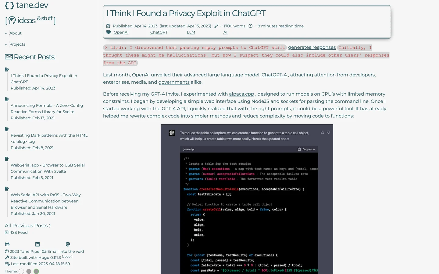 “I Think I Found a Privacy Exploit in ChatGPT - Development tutorials for modern web development”