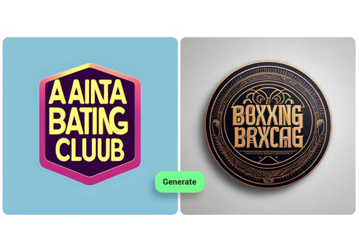 Two AI generated logos including a badge and a round logo in black color in Fotor